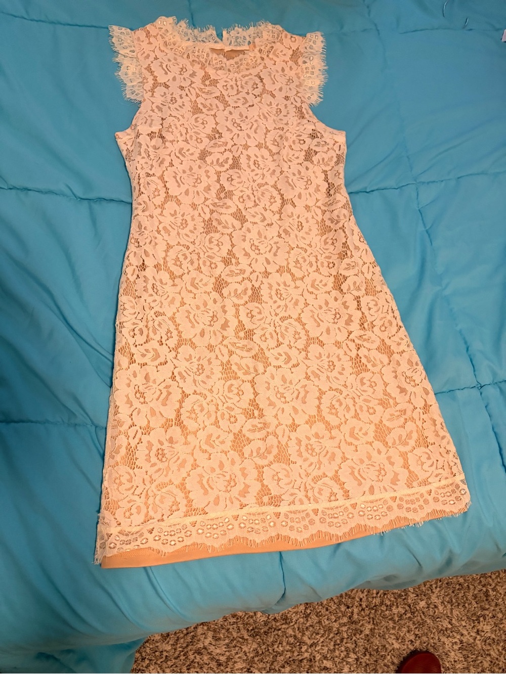 Sleeveless Lace Midi Dress in Ivory - Elegant Floral Overlay